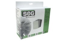 Witte verpakking met SOG-logo en een grijs apparaat