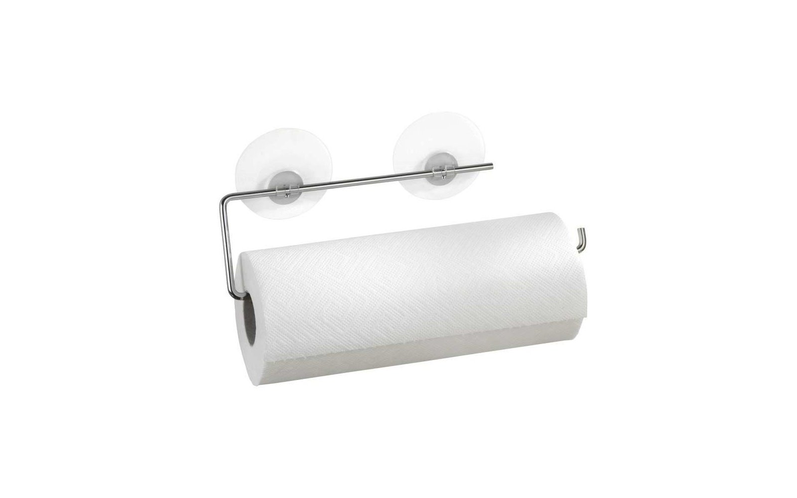 Weißer Toilettenpapierhalter mit aufgerolltem Papier an einer weißen Wand