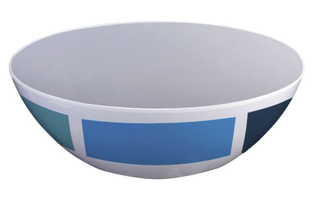 Weiße Schüssel mit blauem und grünem Muster