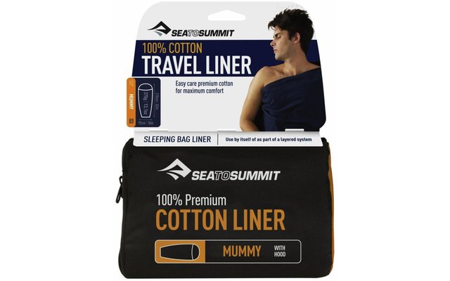 Sea to Summit Premium Cotton Travel Liner Mummy Sac de couchage de voyage avec compartiment oreiller et pied Inlett Bleu marine