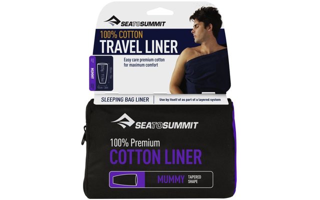 Sea to Summit Premium Cotton Travel Liner Mummy Travel Sleeping Bag Ticking Navy blue