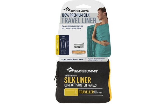 Sea to Summit Premium Stretch Silk Travel Liner Travel Sleeping Bag Ticking Traveller with Pillow Compartment Sea foam
