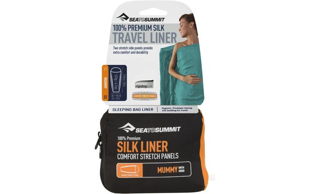 Sea to Summit Premium Stretch Silk Travel Liner Reiseschlafsack Inlett Mummy mit Kopfkissen- und Fußfach Sea foam