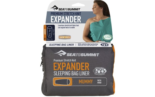 Sea to Summit Expander Liner Travel Sleeping Bag Ticking Mummy with Pillow and Foot Compartment Sea foam