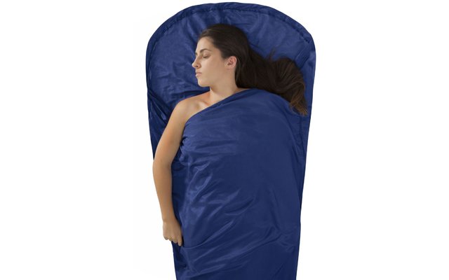 Sea to Summit Silk/Cotton Travel Liner Travel Sleeping Bag Ticking Mummy with Pillow and Foot Compartment Navy blue