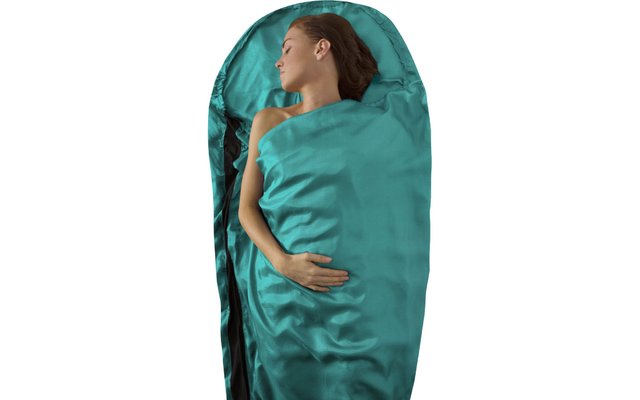 Sea to Summit Premium Stretch Silk Travel Liner Travel Sleeping Bag Ticking Mummy with Pillow and Foot Compartment Sea foam