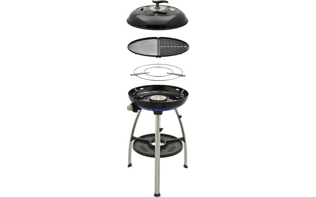Cadac Carri Chef 50 mbar gas barbecue with BBQ/plancha, pot stand and lid