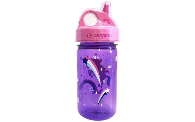 Nalgene Grip-n-Gulp Kinderflasche 0,35 Liter mit Deckel violett Einhorn