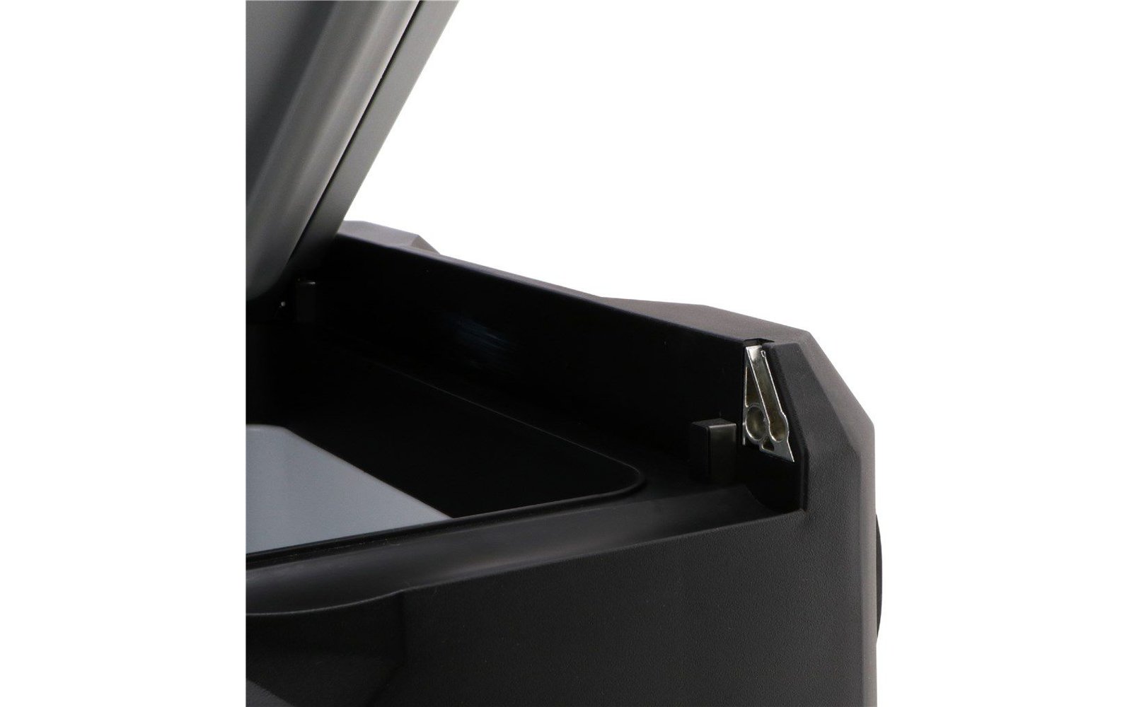 Offener schwarzer Papierkorb aus Kunststoff