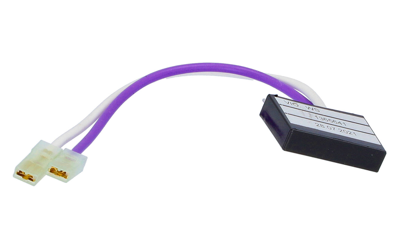 Een elektrische kabel met een witte stekker en een zwarte aansluiting