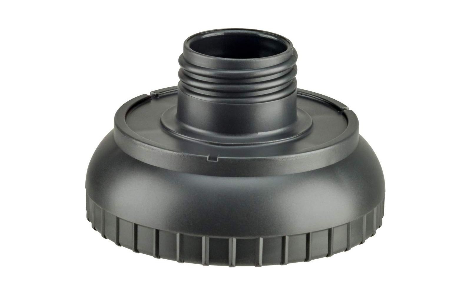 Pièce filetée en plastique noir avec base large et filetage interne réduit