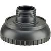 Pièce filetée en plastique noir avec base large et filetage interne réduit