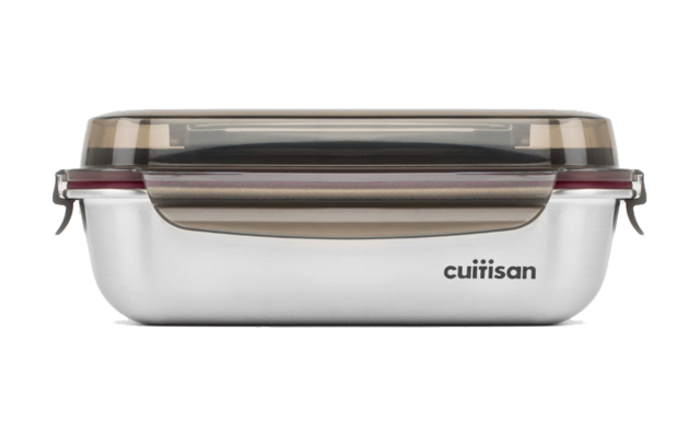 Cuitisan stainless steel can with convenient carrying handle in clip closure lid square 1900 ml