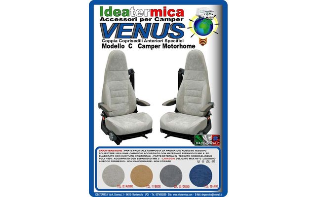 Ideatermica Venus C seat cover with integrated headrest and straps 2 pieces blue
