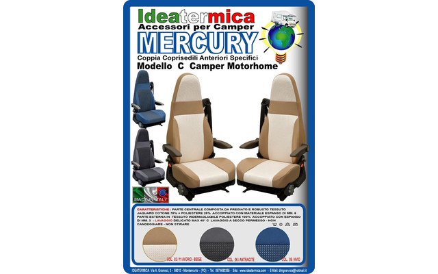 Ideatermica Mercury C seat cover with integrated headrest and straps 2 pieces beige
