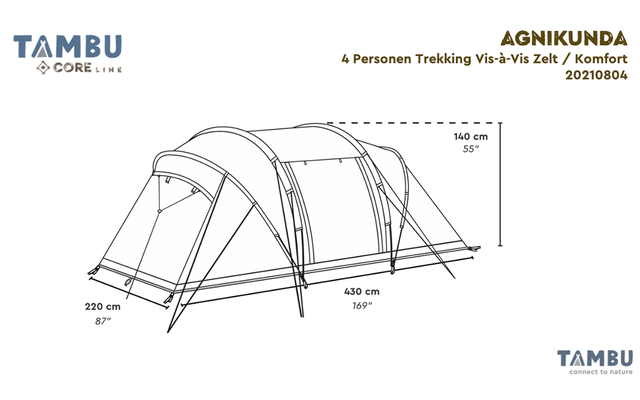 Tambu Agnikunda Comfort Vis à Vis 4 Persoons Trekking Tunnel Tent Bruin