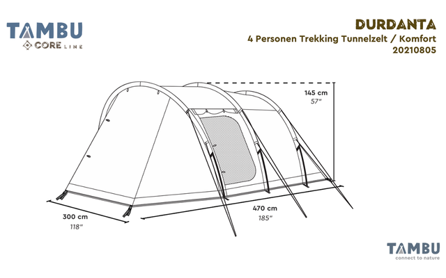 Tambu Durdanta Komfort 4 Personnes Trekking Tente tunnel marron