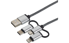 Cartrend 3-in-1 data and charging cable black / white 1 m