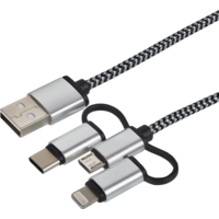 C&acirc;ble de donn&eacute;es et de recharge 3 en 1 noir/blanc 1 m Cartrend