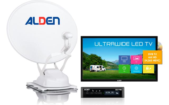 Alden Onelight 60 HD EVO Ultrawhite Sistema de satélite totalmente automático incl. Smartwide LED TV 19 pulgadas