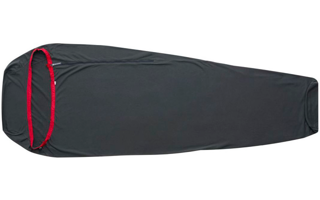 Schwarzer, länglicher Schlafsack mit roten Nähten