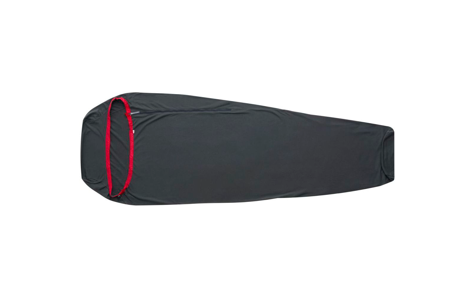 Schwarzer, länglicher Schlafsack mit roten Nähten