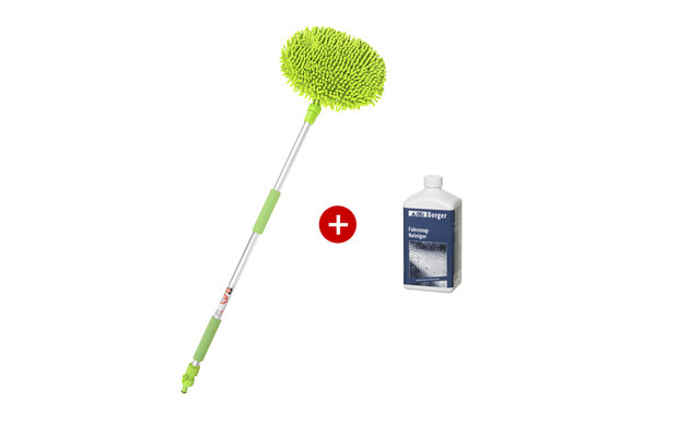 Vehicle cleaning set incl. telescopic washing brush in green and vehicle cleaning agent