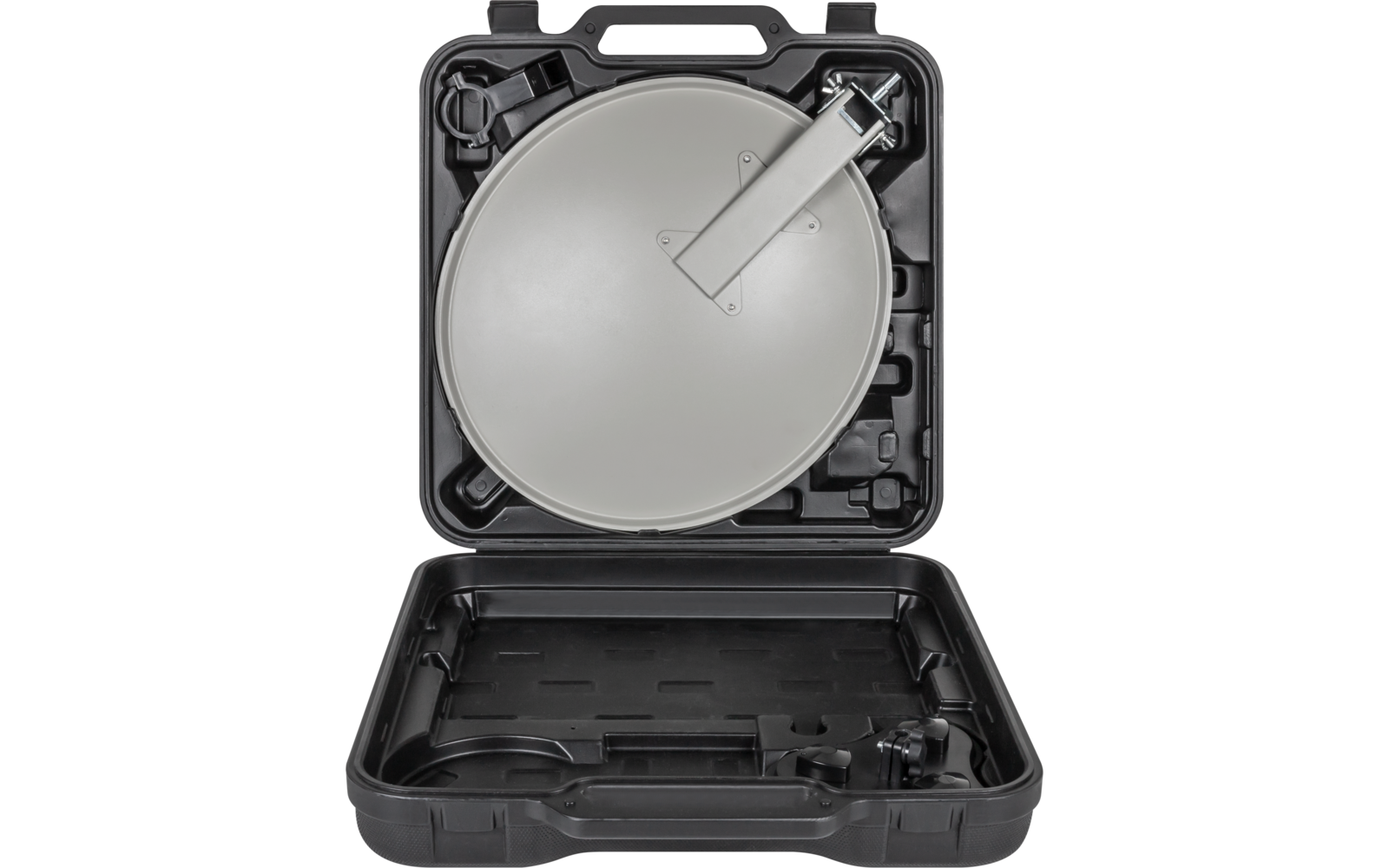 Runder Spiegel mit Halterung in schwarzem Koffer