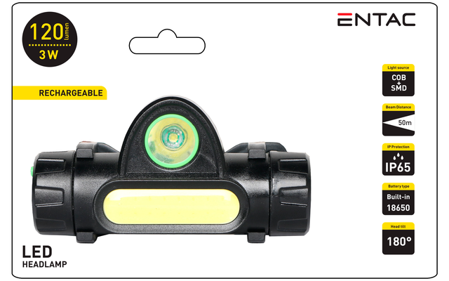 Entac headlamp with built-in battery 3 watts