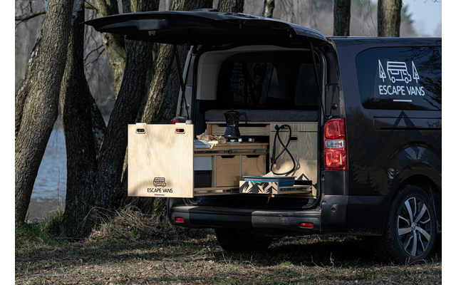 Escape Vans Tour Box XL plegable mesa / cama / cajón caja VW Caravelle / Multivan / Transporter T6 / T6.1 Ash