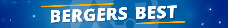 Blue street sign with white text 'BERGERS BESTES'