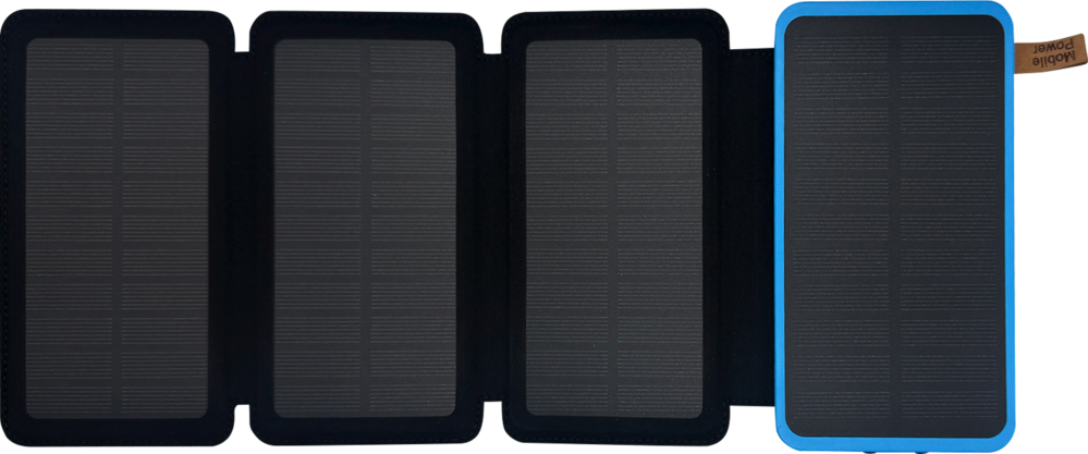 Die Berger BSPB 16 MA Powerbank verfügt über 16.000 mAh und vier Solarpanele.