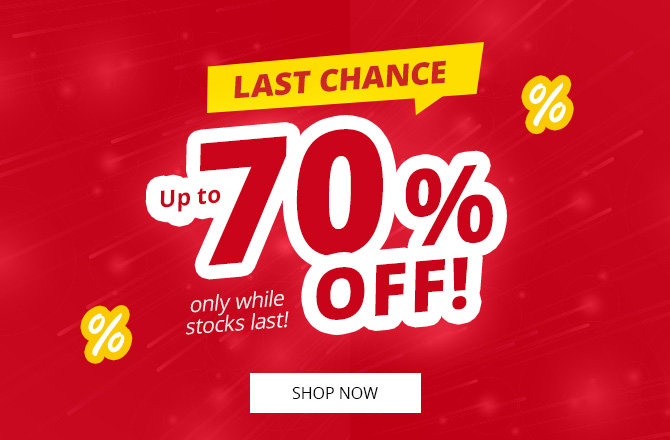 Red promotional image with yellow banner 'ALLES MUSS RAUS', large white text 'bis zu 70% SPAREN', small text 'Nur solange der Vorrat reicht!' and white button 'ZU DEN ANGEBOTEN'