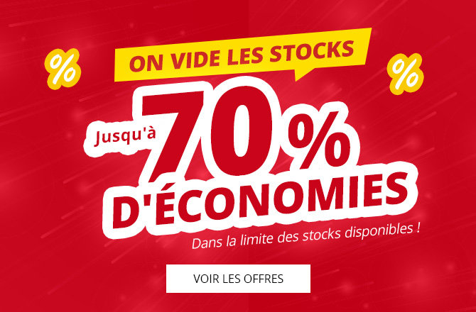 Image publicitaire rouge avec bannière jaune 'ALLES MUSS RAUS', grand texte blanc 'bis zu 70% SPAREN', petit texte 'Nur solange der Vorrat reicht!' et bouton blanc 'ZU DEN ANGEBOTEN'