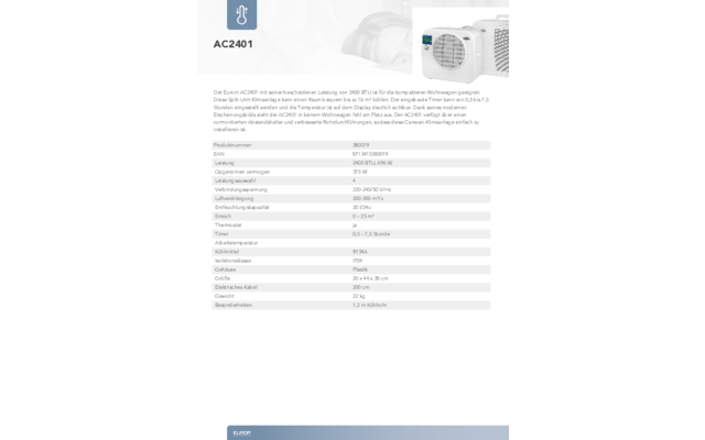 Eurom AC2401 Split Unit Klimaanlage 696 W